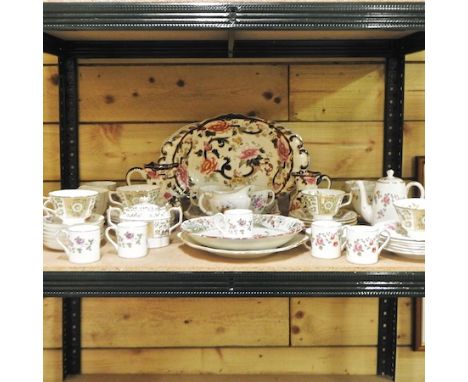 A Royal Crown Derby bone china part tea service, hand painted with flowers, together with another part set, Masons table ware