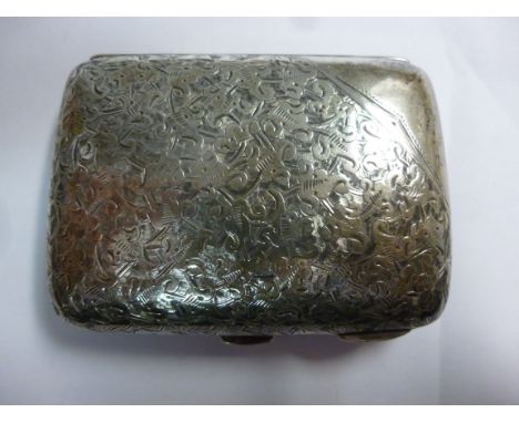 A late Victorian silver curved, folding, cushion moulded cheroot case, on a button clasp, allover bright-cut engraved with st