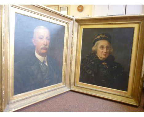 Late 19thC British School - a pair of head and shoulders portraits, a man wearing a topcoat, collar and tie and a bespectacle