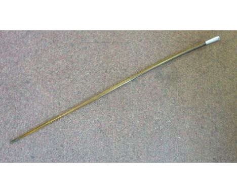 An early 20thC swagger stick, the tapered horn shaft with a silver plated cap terminal