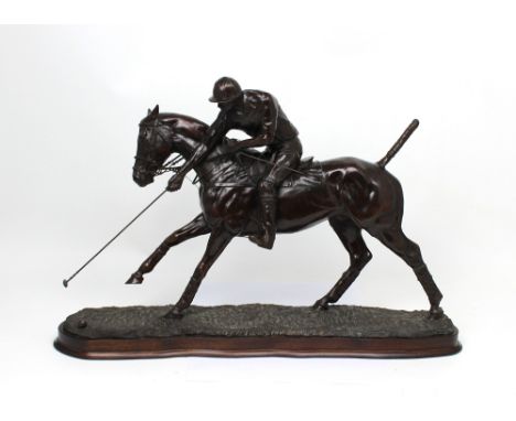 Gill Parker; a limited edition bronze equestrian sculpture 'Push Under the Neck', signed, dated 1990 and numbered 8/9, on pli