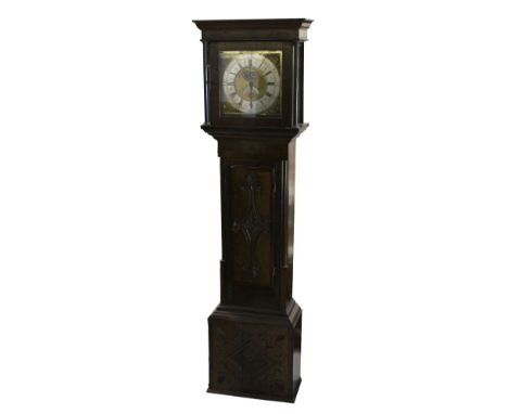 William Lister Knightly; a c1780 oak longcase clock with brass 30-hour movement, the circular silvered dial with Roman numera