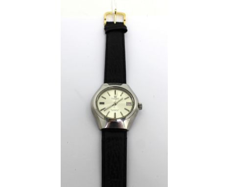 Cortebert; a c1960s gentlemen's wristwatch, round elongated stainless steel case, stainless steel dial with applied baton num