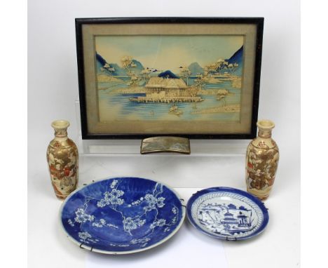 A pair of early-to-mid 20th century Japanese baluster vases, a plated cigarette case inscribed 'A Political Map of India' and