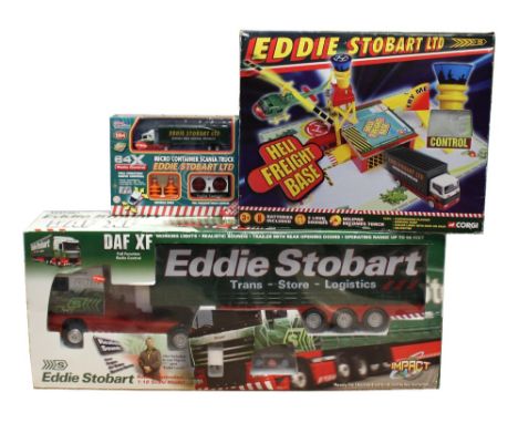 Three Eddie Stobart Ltd vehicles to include 'Radio-Controlled 1:18 Scale Model', 'Micro Container Scania Truck' and 'Heli Fre