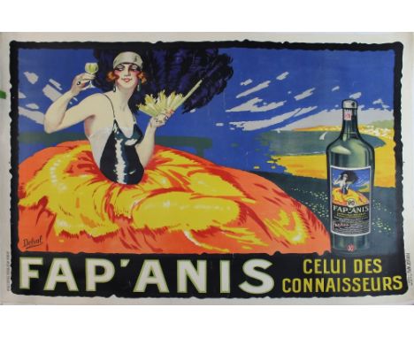 A c1920s French Art Deco advertising linen lithograph poster for 'Fap: Nais Celui des Connaisseurs' in vibrant colours, signe