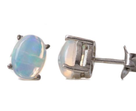 PAIR OF OPAL STUD EARRINGS,set with oval stones, in silver