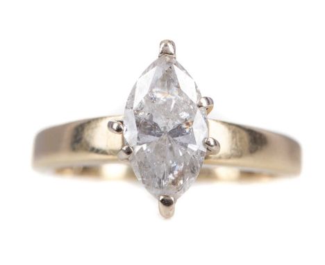 DIAMOND SOLITAIRE RING,the marquise cut diamond of approximately 1.08 carats, marked 14K, size K, 3.1gWorn condition - signs 