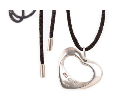 SILVER HENNING KOPPEL FOR GEORG JENSEN PENDANT,of openwork heart form, dated 2008, on a black silk cordWorn condition, scratc