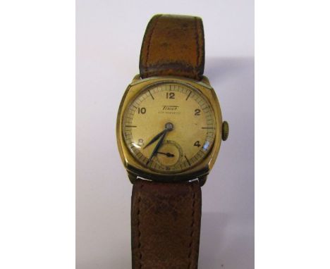 9ct gold vintage Tissot non magnetic wrist watch D 27 mm, Birmingham 1937, serial number 673942,&nbsp; with brown leather str