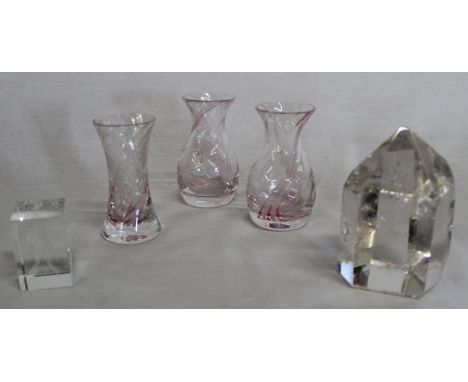 3 x Caithness crystal vases, quartz crystal, glass paperweight