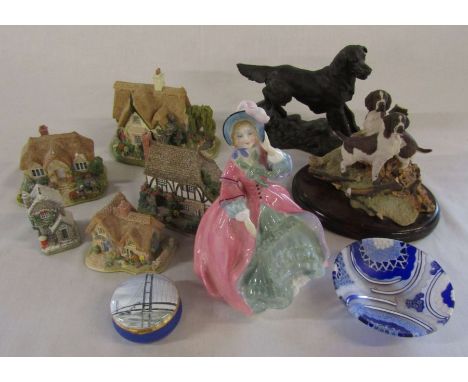 Various ceramics inc Royal Doulton figurine 'Spring Morning' HN 1922, Lilliput Lane cottages inc Halcyon Days, The Spindles a