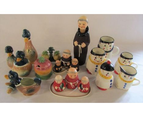 Selection of Goebel condiment sets etc inc Friar / Monk and Happy Clown