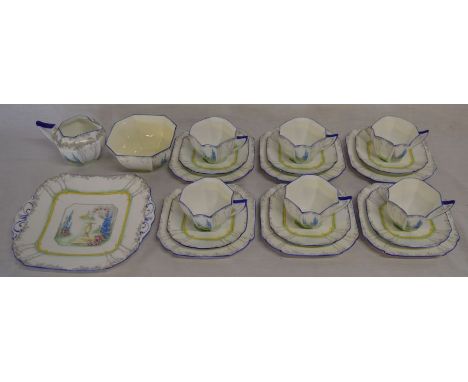 Shelley My Garden pattern part tea service comprising 6 cups (one with cracking) &amp; saucers, 6 side plates, sugar bowl &am