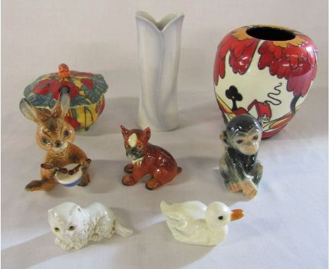 Old Tupton ware vase and trinket pot, Goebel vase and assorted Goebel animal figures