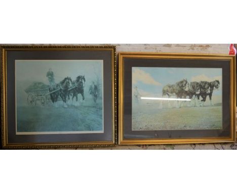 2 large R P Reynolds prints of working horses largest 99cm by 75cm