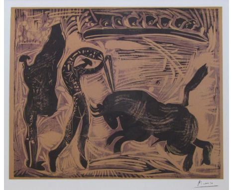 Pablo Picasso (1881-1973) offset lithograph of the linocut print 'The Banderillas' published New York c.1970/80s stamp signed