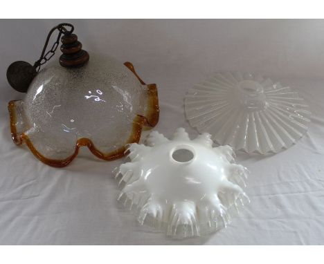 3 x Glass ceiling light shades includes - Vintage possibly French Crackle Glaze 41cm&nbsp;