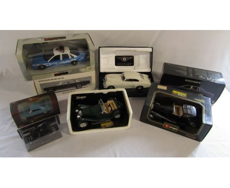 Selection of boxed die cast cars inc Auto Art Mercedes Benz 280 SE, Burago Jaguar and Minichamps Bentley Arnage T 2004 and Be