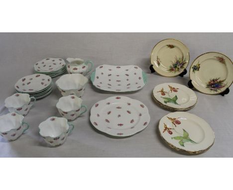Shelley Rosebud pattern part tea service, 2 hand painted Royal Worcester side plates &amp; 6 Tams printed "Ladyslipper" plate