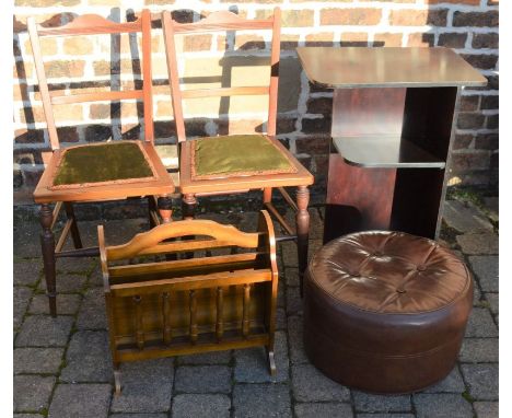 2 Victorian bedroom chairs, corner shelf unit, pouffe &amp; magazine rack