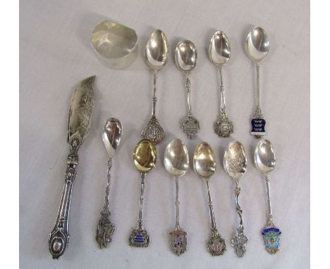 Silver &amp; silver plate including silver napkin ring W 1.09ozt, silver butter knife W 1.21ozt and some sovereign spoons