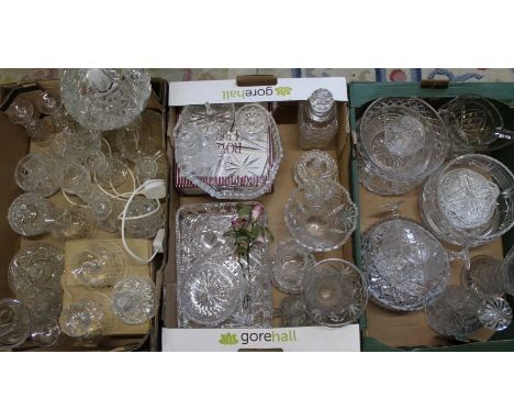 3 boxes of cut glass including table lamp