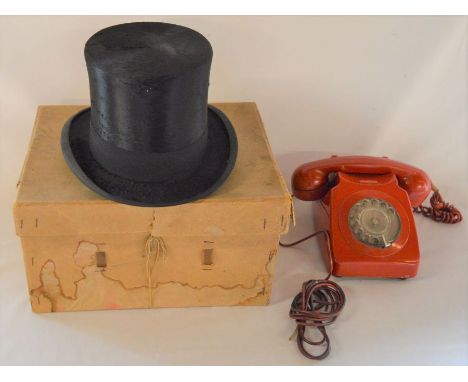 Dunn &amp; Co top hat (approx 22 inches) &amp; a vintage red telephone