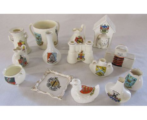 Assorted crested china including W H Goss (4), Arcadian (2), Tuscan, Coronet and Carlton ware