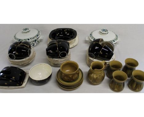 Alfred Meakin Midnight Star tableware, 2 Midwinter Spanish Garden lidded tureens &amp; Alvingham Pottery part tea set