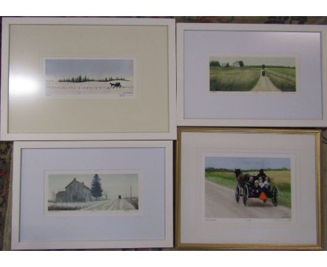 4 framed limited edition Amish / Mennonite related prints inc 'Oma's School bus', 'High noon' and 'Winters first snow' by Ear