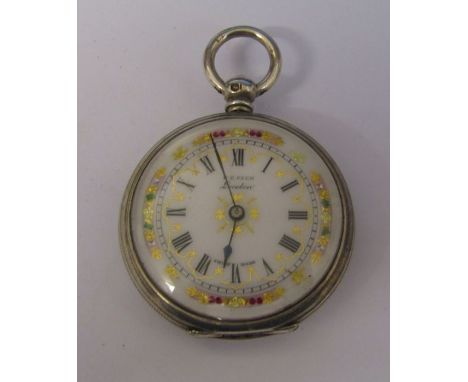 F E Peck London swiss made silver fob watch with enamel dial London 1881 D 4 cm