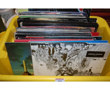 A box of assorted long playing records to include The Beatles limited edition Revolver, Bruce Springsteen and the E Street Ba