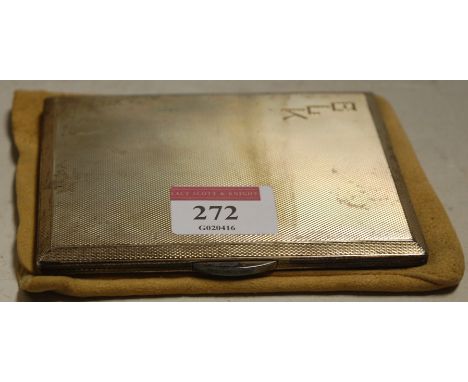 A mid-20th century silver cigarette case, having all-over engine turned decoration, bearing initials ELK 