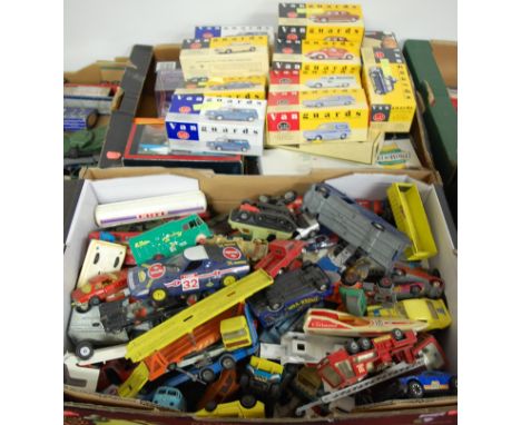 Three boxes of assorted playworn and modern issue diecast vehicles to include Vanguards, Corgi, Solido, Scalextric and others