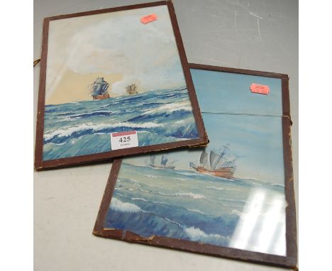 Circa 1900 English school seascape, oil on card, pair