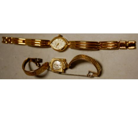 A Lady Elgin 14ct gold cased ladies cocktail watch having a manual wind movement and an Anne Klein gilt metal cased quartz wr