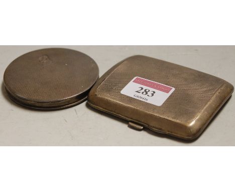 A mid-20th century silver pocket cigarette case; together with a ladies silver compact (2) 