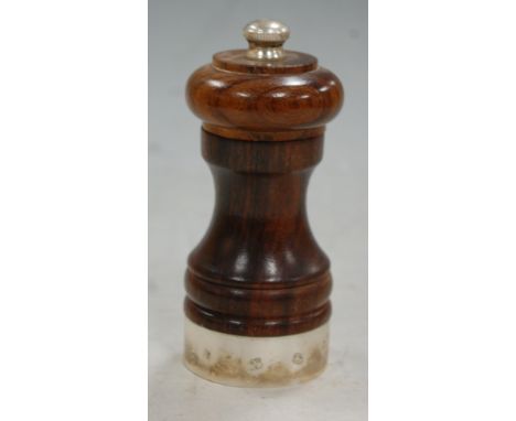 A modern turned wooden and silver mounted pepper grinder