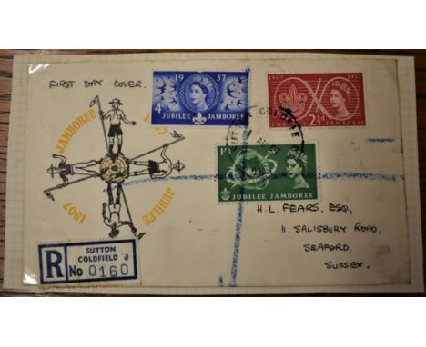Great Britain 1957 Scout Jubilee Jamboree Illustrated First Day Cover with Sutton Coldfield datestamp and Registered label