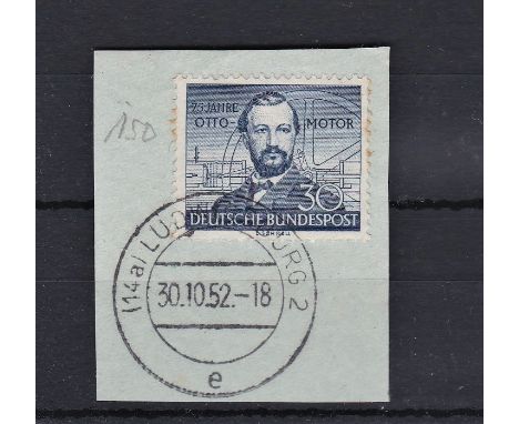 Germany 75th Anniversary of Otto Gas engine S.G. 1076 used 30pf stamp on piece cancelled 30/10/1952 Ludwigsburg