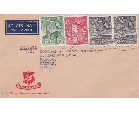 Aden 1956 Salvation Army Airmail envelope posted to Madras cancelled 23/5/1956 with an Aden Machine cancel on S.G. 48-5c, S.G