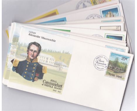 Norfolk Islands 1980's Range of First Day Commemorative Issue Stationery Covers, includes: Penal Commandants, Pitcairn Island