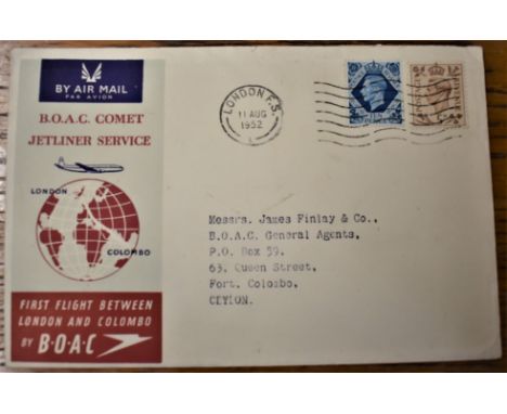 Great Britain 1952 First Flight, BOAC Airmail envelope to commemorate the 1st Comet Jet liner service, London to Colombo. Add