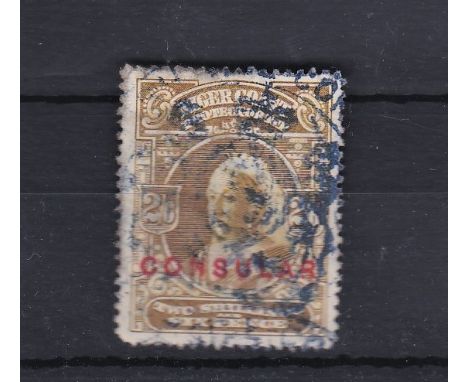 Niger Coast 1898 2/6 brown, opt 'Consular' in red, nicely used, a scarce item. Barefoot 7