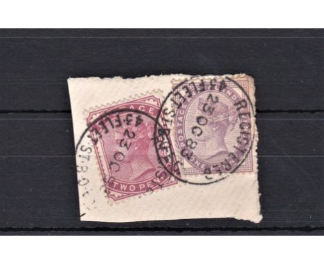 Great Britain 1883 - Piece with fine used 2d deep rose and 1d lilac, nice quality item