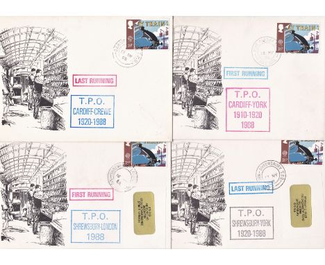 Great Britain 1988 Railway T.P.O. Covers - First Running Cardiff-York and Shrewsbury-London, last Running Shrewsbury-York, Ca