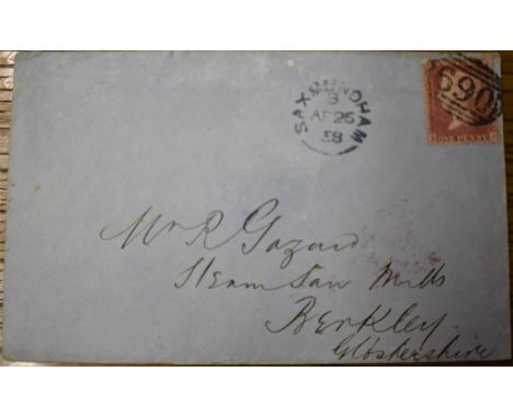 Great Britain 1858 envelope posted to Berkley Glos from Garrett and Sons Steam engine works Leiston Saxmundham cancelled 26/4