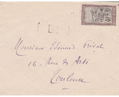 French Colonies Madagascar 1930 El Taman/Colbert machine cancel, light boxed numeral l/s - 40c adhesive, to Toulouse