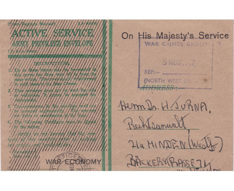 Germany 1947 - War Crimes Mail-Army mail active service envelope adapted by military authority in occupation zone for use wit